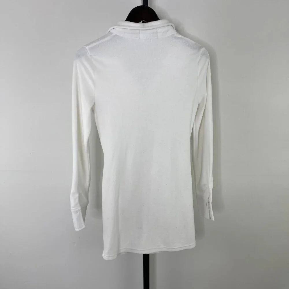 Animari Women's White Solid Ruched Plunge Front Collared Top Blouse Shirt Size S - Picture 2 of 7